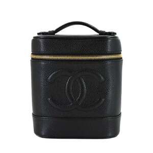 CHANEL Black Caviar Leather Logo Vanity Bag